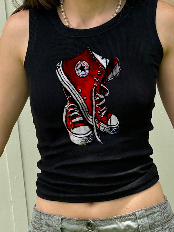 Shoes Printed Crewneck Slim Fit Tank Top