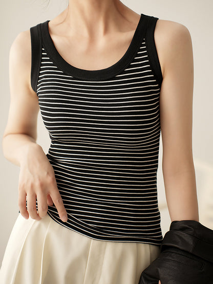 Striped Print U Neck Tank Top