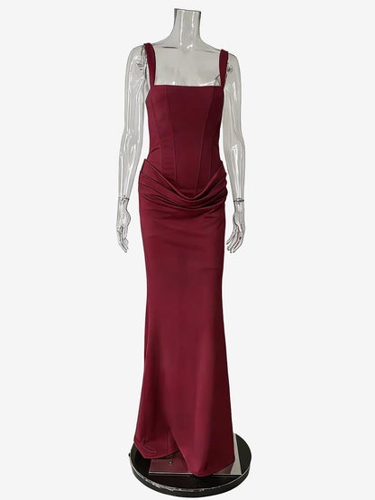 Square Neck Bodycon Lace Up Back Ruched Mermaid Maxi Party Dress For Women 2026