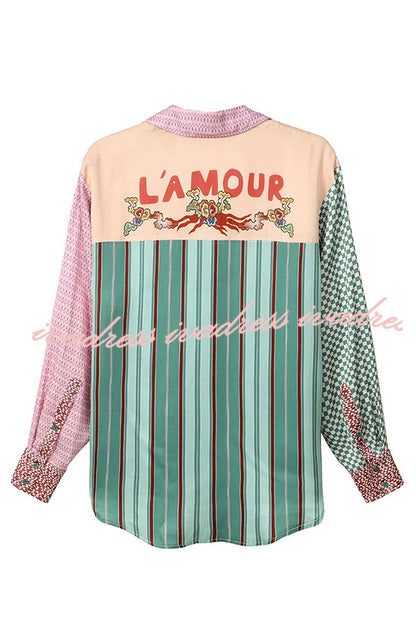 Dragon Season Unique Print Patchwork Pocketed Loose Shirt