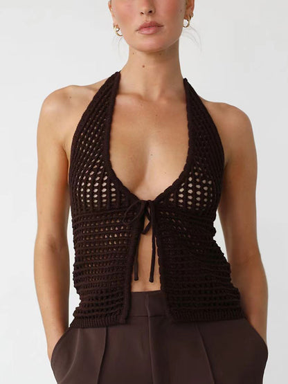 Knitted Hollow Cardigan Halter Vest