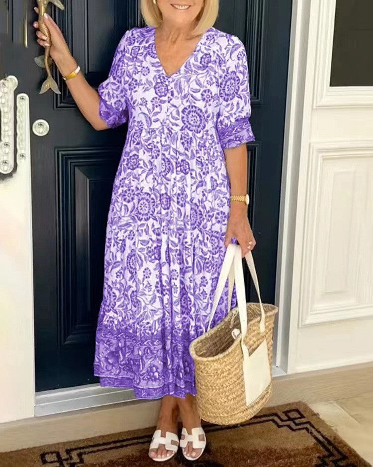 The Vivian — Floral V-Neck Midi Dress