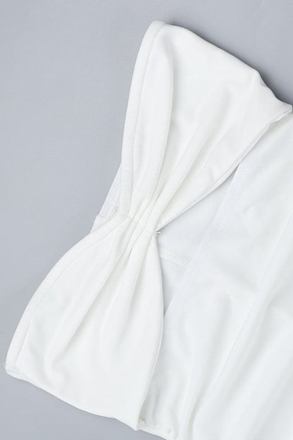 Strapless Twist Front Cutout Ruched Tiered Maxi Dress