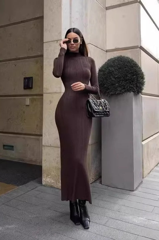 Sexy Stripe Turtleneck Knit Long Sleeve Bodycon Dress