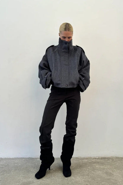 Elegant Wool Blend Stand Collar Coat