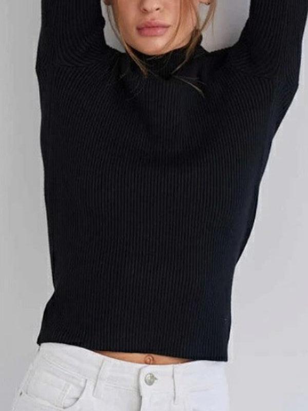 Solid Mock Neck Slim Knit Sweater
