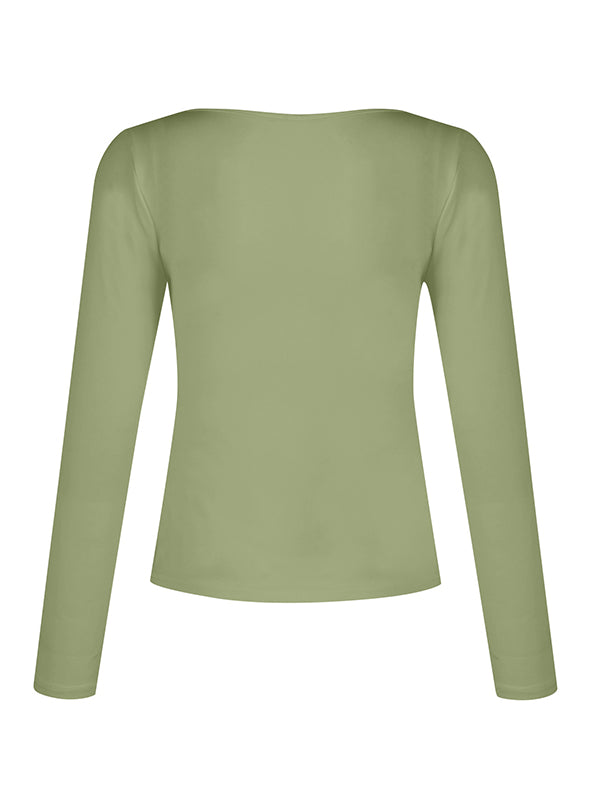 Solid V Neck Slim Long Sleeve Tee
