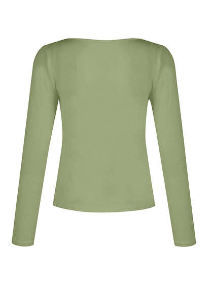 Solid V Neck Slim Long Sleeve Tee