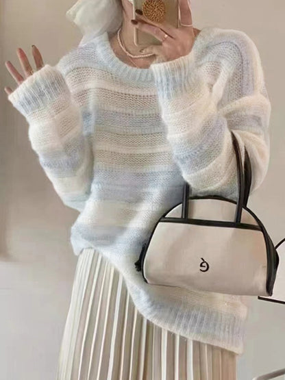 Tie Back Striped Pullover Knit Sweater