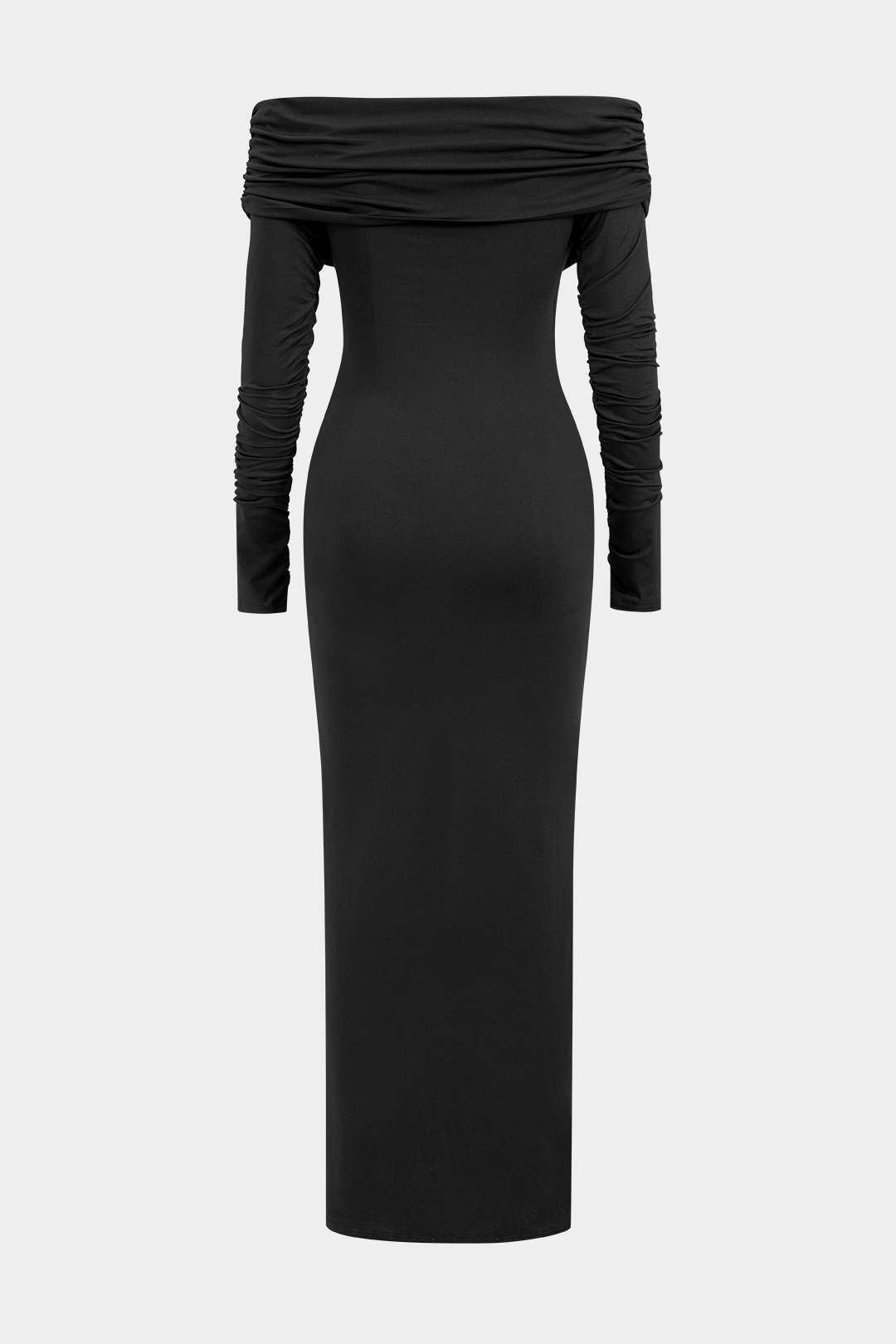 Off Shoulder Wrap Sweetheart Long Sleeve Center Drape Ruched Maxi Dress