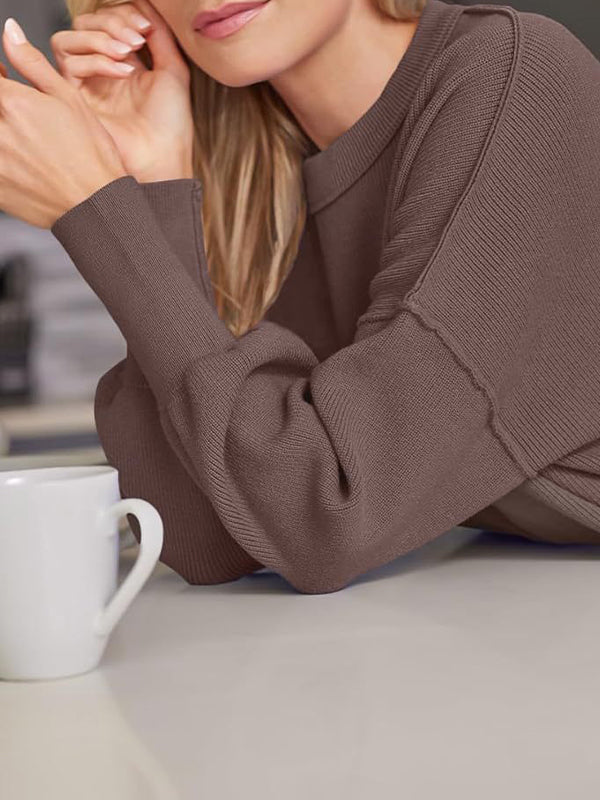 Solid Crew Neck Cape Sleeve Slit Sweater