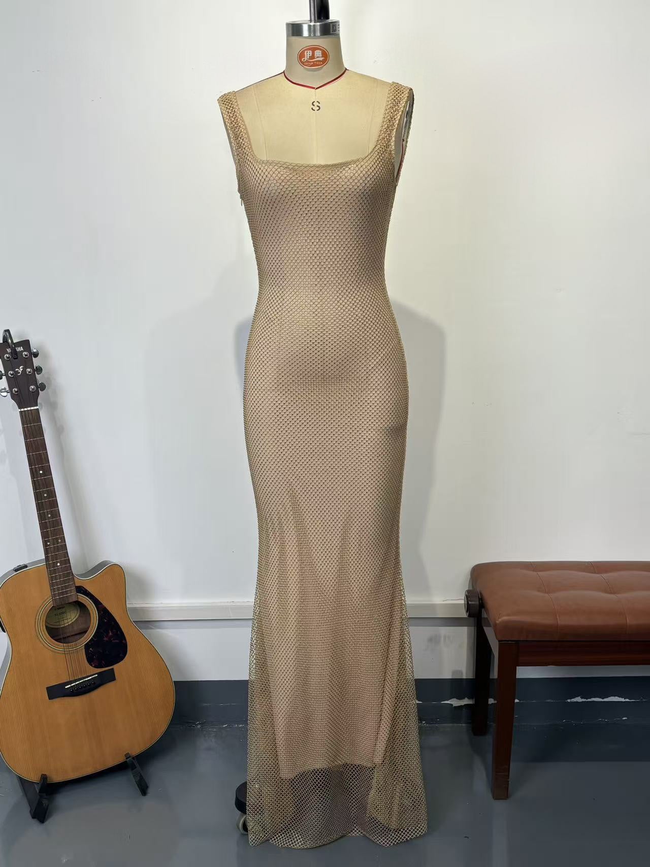 Glamorous Sparkle Square Neck Bodycon Mermaid Maxi Dress For Women 2026