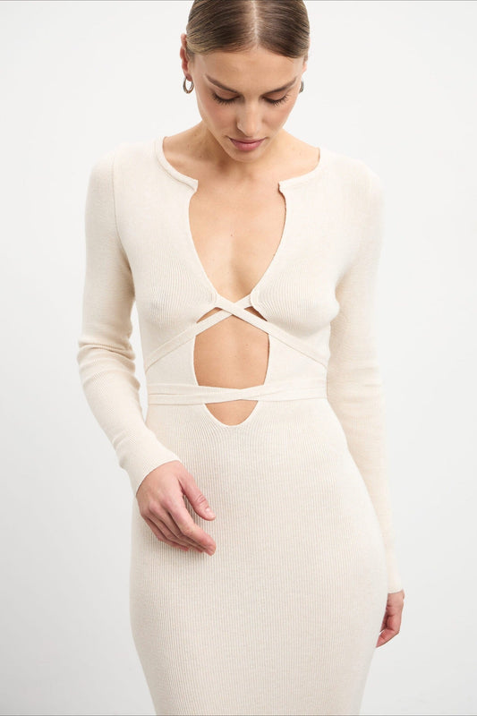 Deep V Hollow Out Knit Sweater Dress