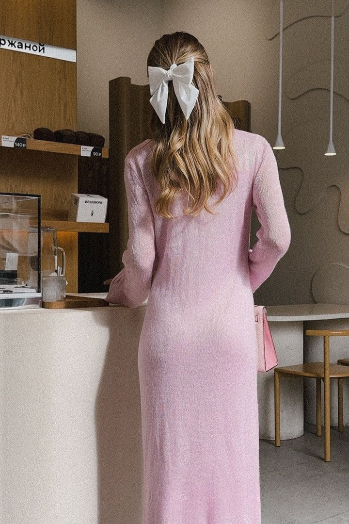 | Hollow Out Bodycon Knit Maxi Dress in Pink