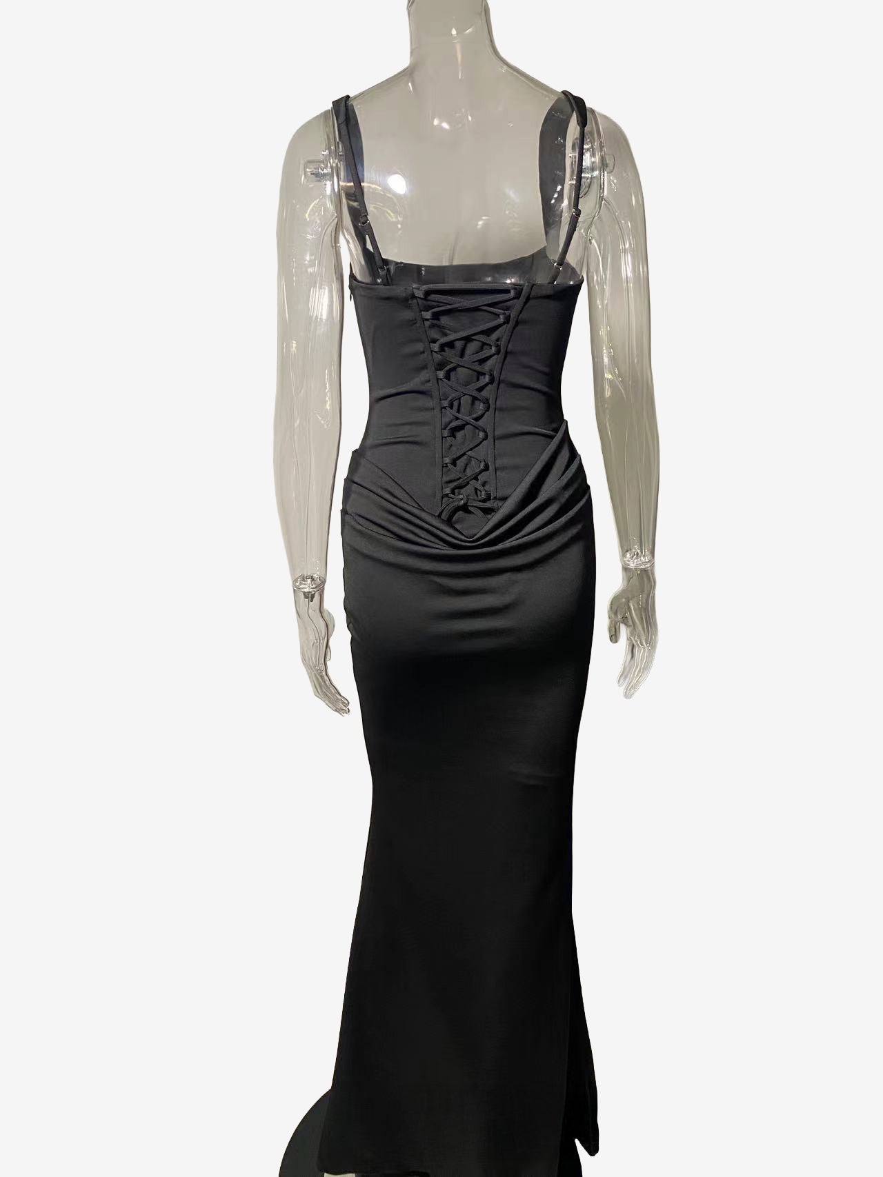 Square Neck Bodycon Lace Up Back Ruched Mermaid Maxi Party Dress For Women 2026