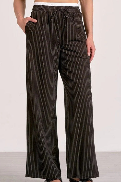 Stripe Patchwork Drawstring Waist Straight Pants