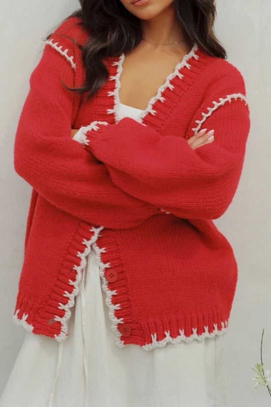 Vintage Cable Knit V Neck Button Cardigan