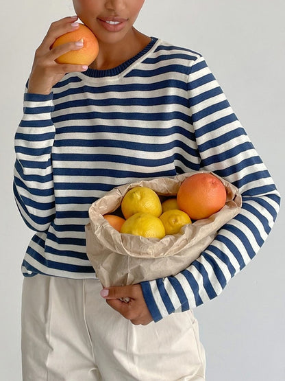 Striped Crew Neck Knit Sweater
