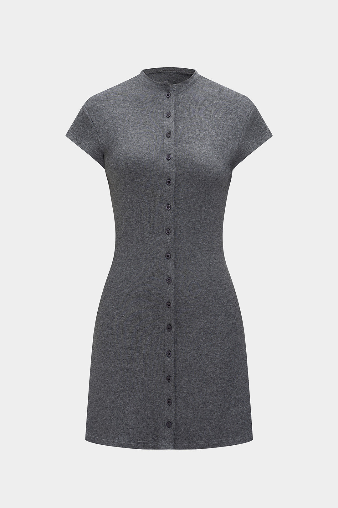 Mock Neck Cap Sleeve Button Front Bodycon Shirt Mini Dress
