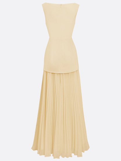 Women's Sleeveless Maxi Dress with Flowing Pleats – Elegant Bridesmaid Gown
