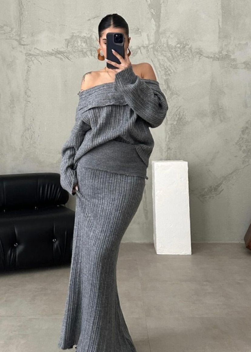 Luxe Comfort - Off-Shoulder Knit Two-Piece Set
