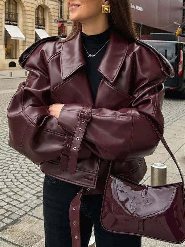 Pu Lapel Adjustable Cuffs Retro Motorcycle Jacket