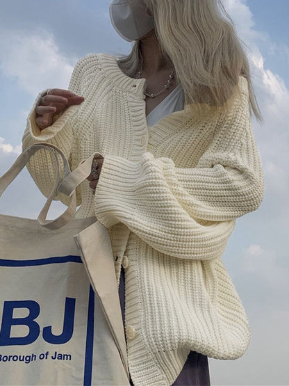 Solid Loose Breasted Knit Cardigan