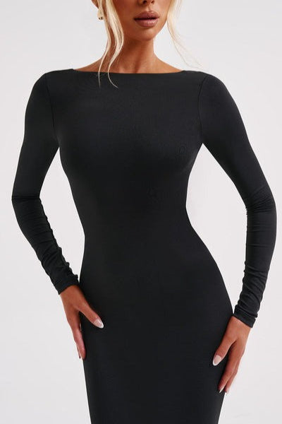 Backless Long Sleeve Ruched Mermaid Formal Gown