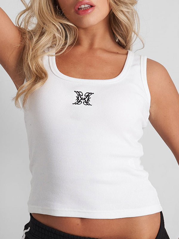 Embroidery ribbed tank tops