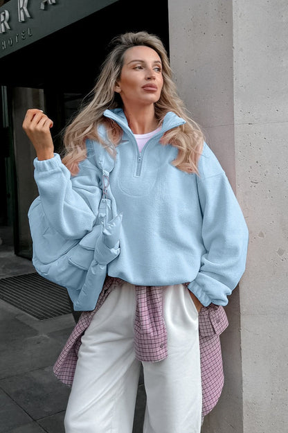 Women's Pink Sherpa Collared Oversized Hoodie