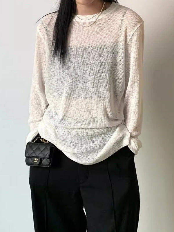 Plain Crewneck Casual Thin Long Sleeve Knits