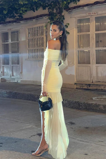 Fall New Slim-Fit Pleated Off-Shoulder Party Dress