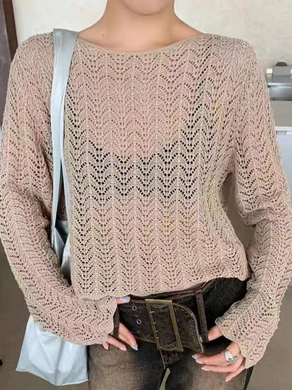 Cutout Thin Loose Long Sleeve Knit