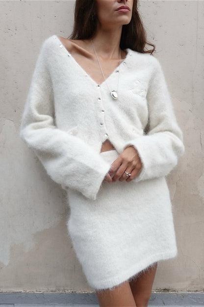 Elegant Ribbed Knit Two Piece Skirt Set