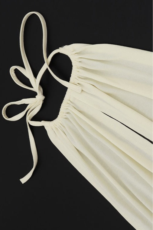 Halter Plunging Keyhole Draped Bodice Ruched Beaded Fringe Hem Mini Dress