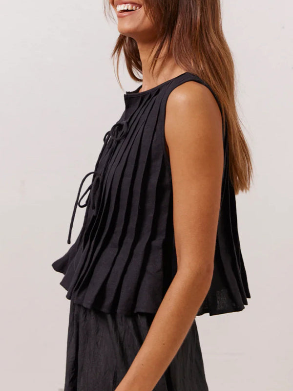 Tie strap cotton and linen vest