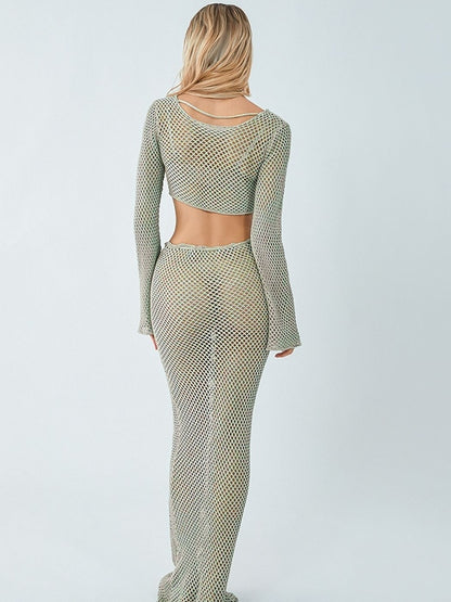 Cutout Cropped Long Sleeve Knit & Maxi Skirt Set