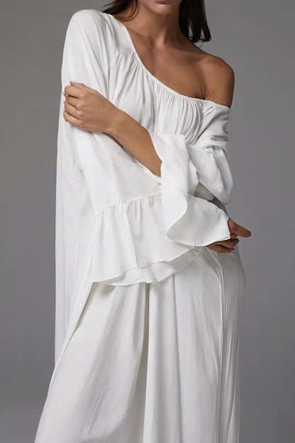 | Solid Loose Slouchy Flared Hem Maxi Dress
