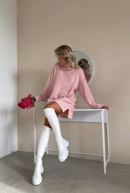Solid Knit Pullover Sweater Dress