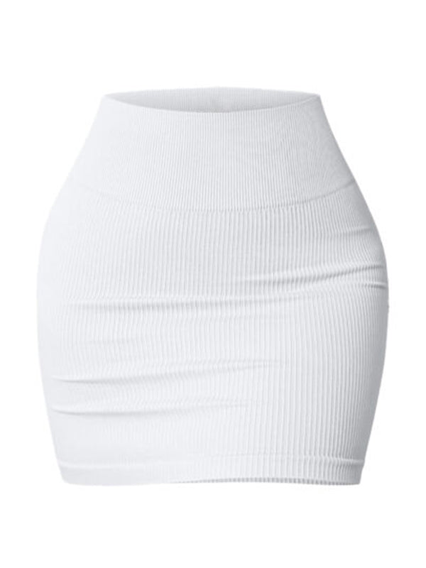 Solid Ribbed Elastic High Rise Bodycon Mini Skirt