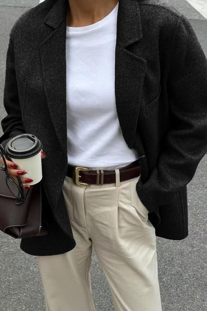 Minimalist Solid Color Tailored Coat