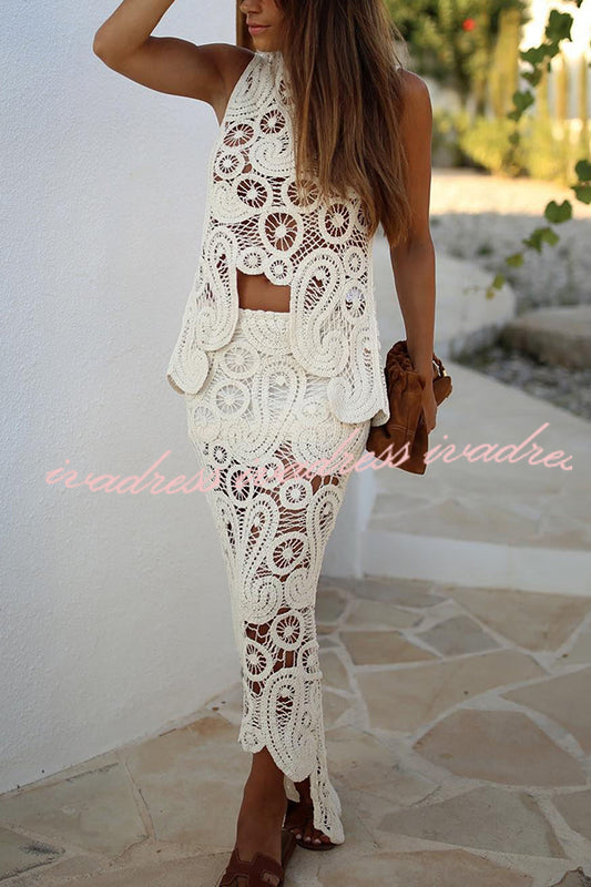 Summer Getaway Look Crochet Lace Irregular Hem Loose Tank Top
