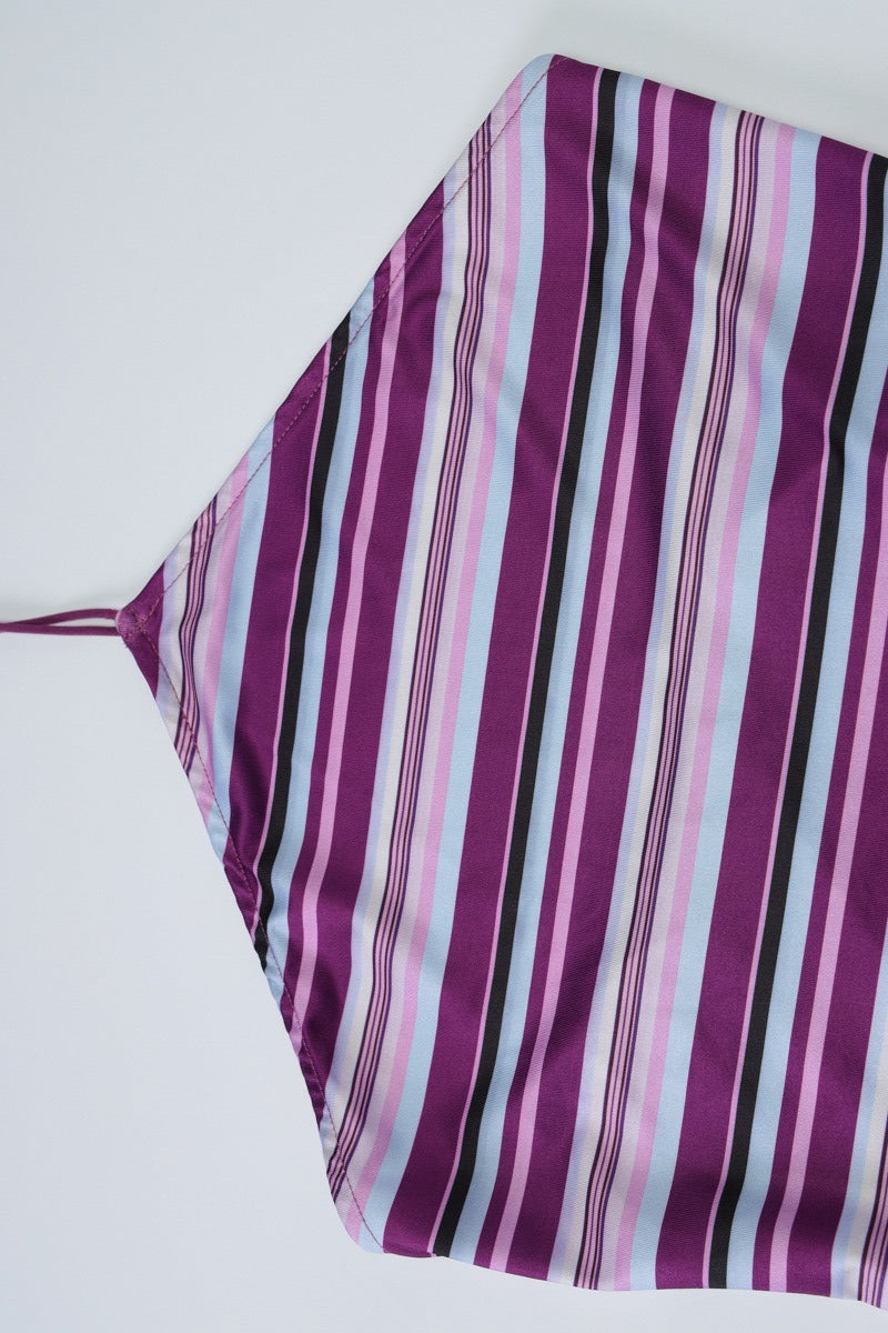 Striped Halter Neck Chevron Panel Knit Maxi Dress