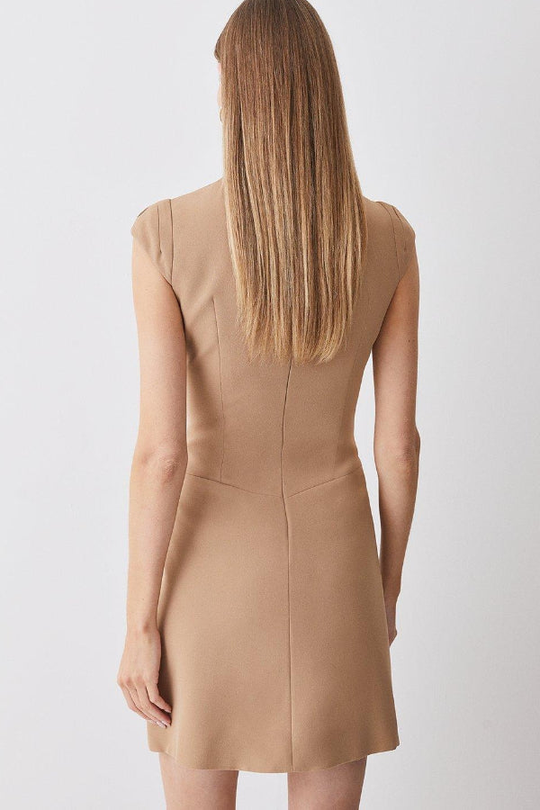 Mock Neck Cap Sleeve Asymmetrical Pleated Overlay Mini Dress