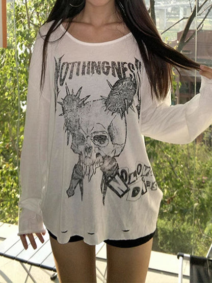 Graphic Print Oversized Long Sleeves Tee