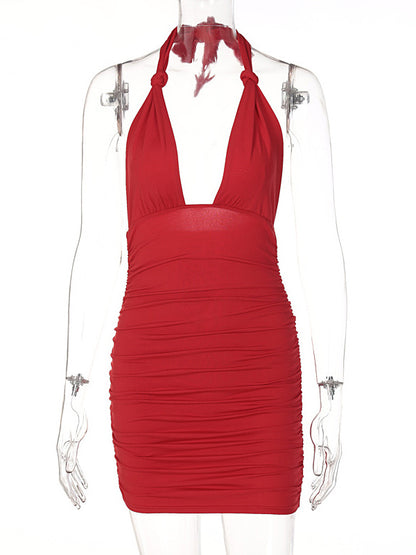 Birthday Bodycon Dresses Red Straps Neck Sexy Sleeveless Pencil Dress