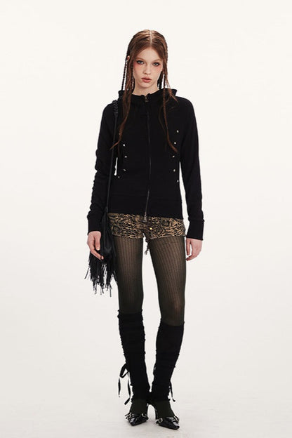 Double-Zip Fitted Short Hoodie