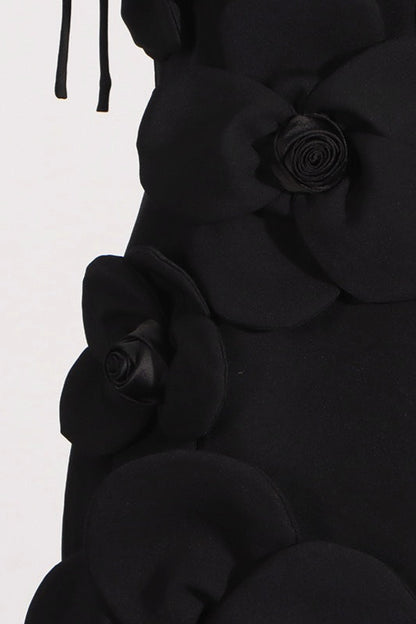 3D Floral Applique Strapless Bodycon Mini Dress