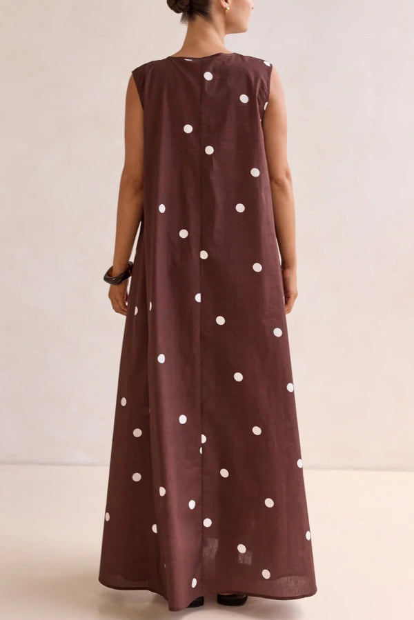 Striped Polka Dot Print Loose Sleeveless Casual Vacation Maxi Dress
