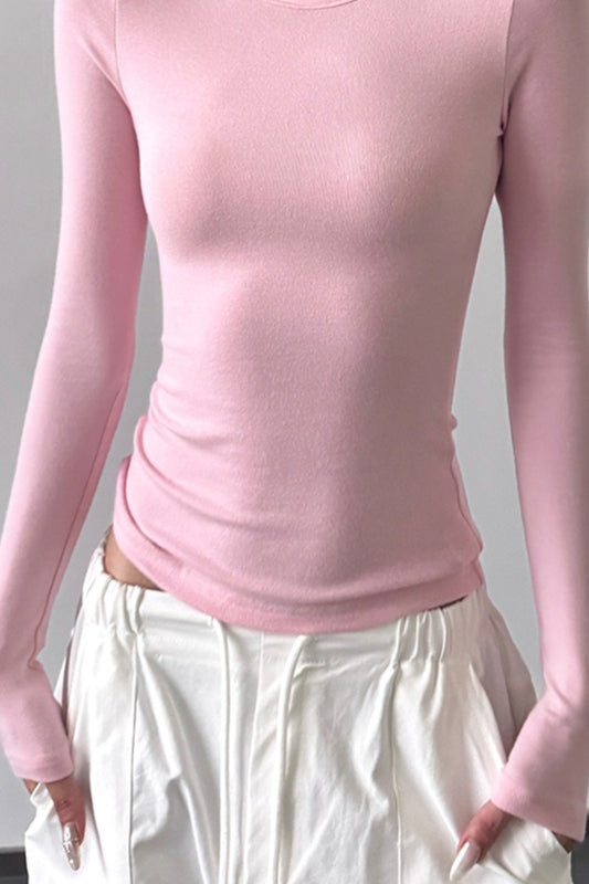 Vintage Solid Crew Neck Slim Long Sleeve Base Layer